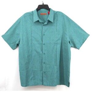 Havanera Shirt Mens Size XL Teal Straight Hemline Short Sleeve Casual Button Up